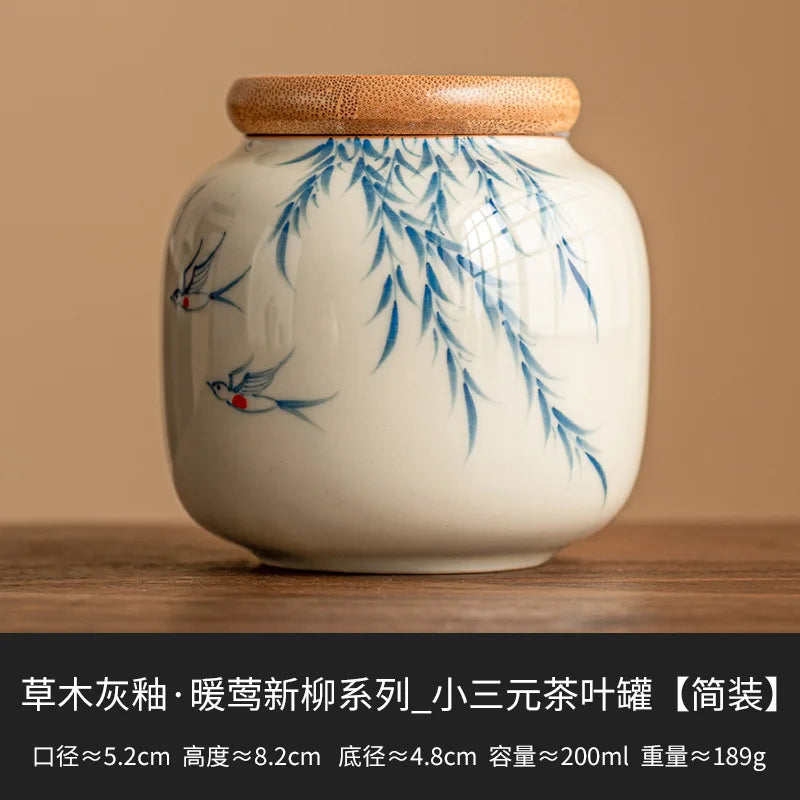 European Ceramic Storage Jar with Cover Hand Painted Flowers for Decoration Tabletop Sealed Tea Canister Kitchen Grain Dispenser